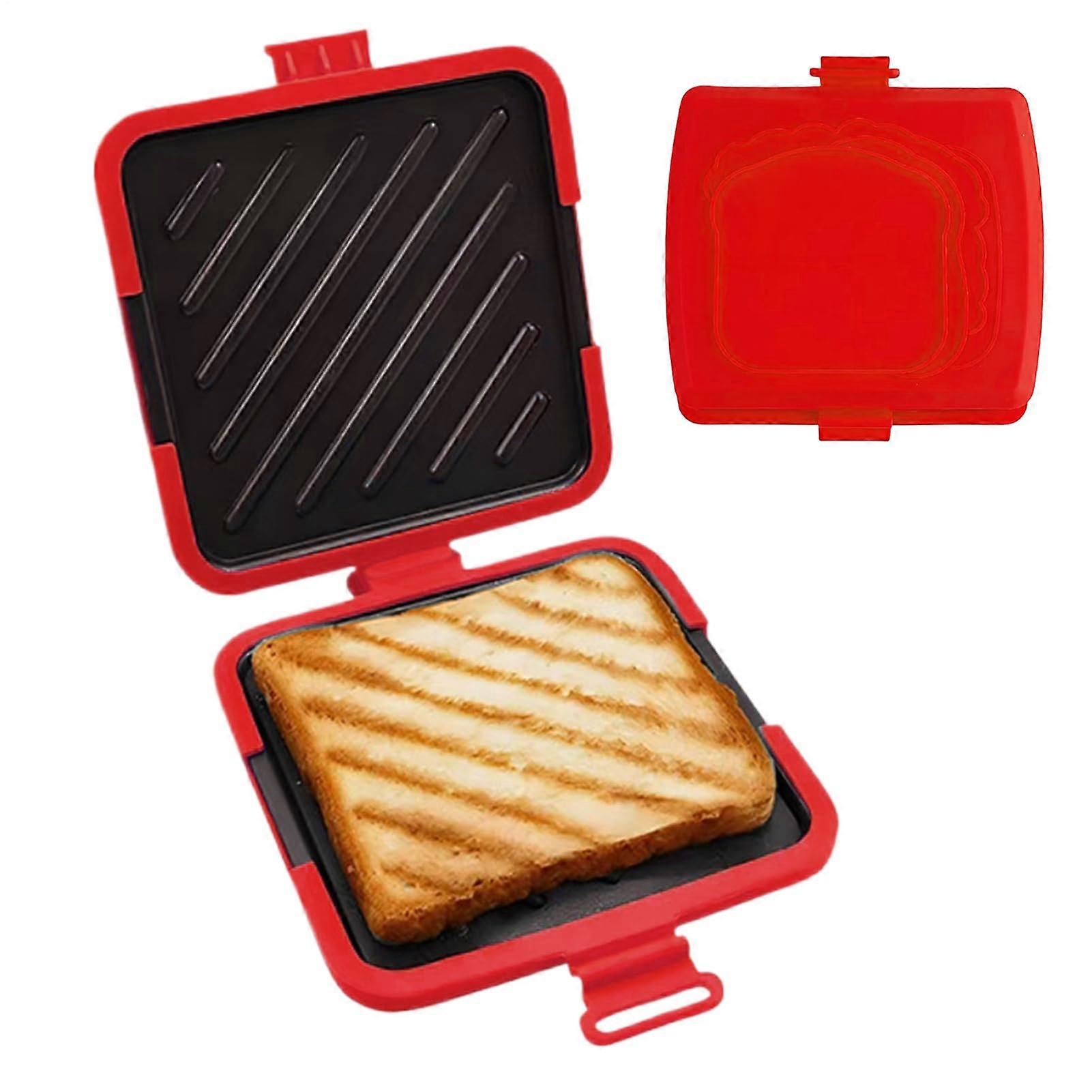 Sandwich Maker Microwave Safe Nonstick Press for Quick 3D Grilling Toastie Snacks Red