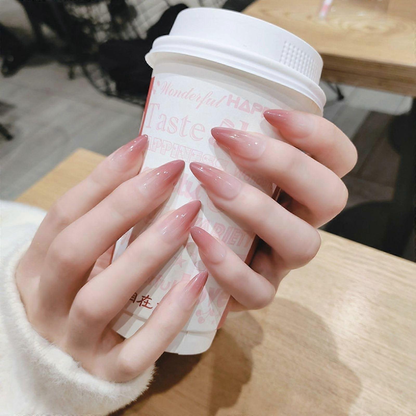 Press On Nails Kit 24PCS Stiletto False Nail Tips with Glue Multiple Sizes Natural Finish