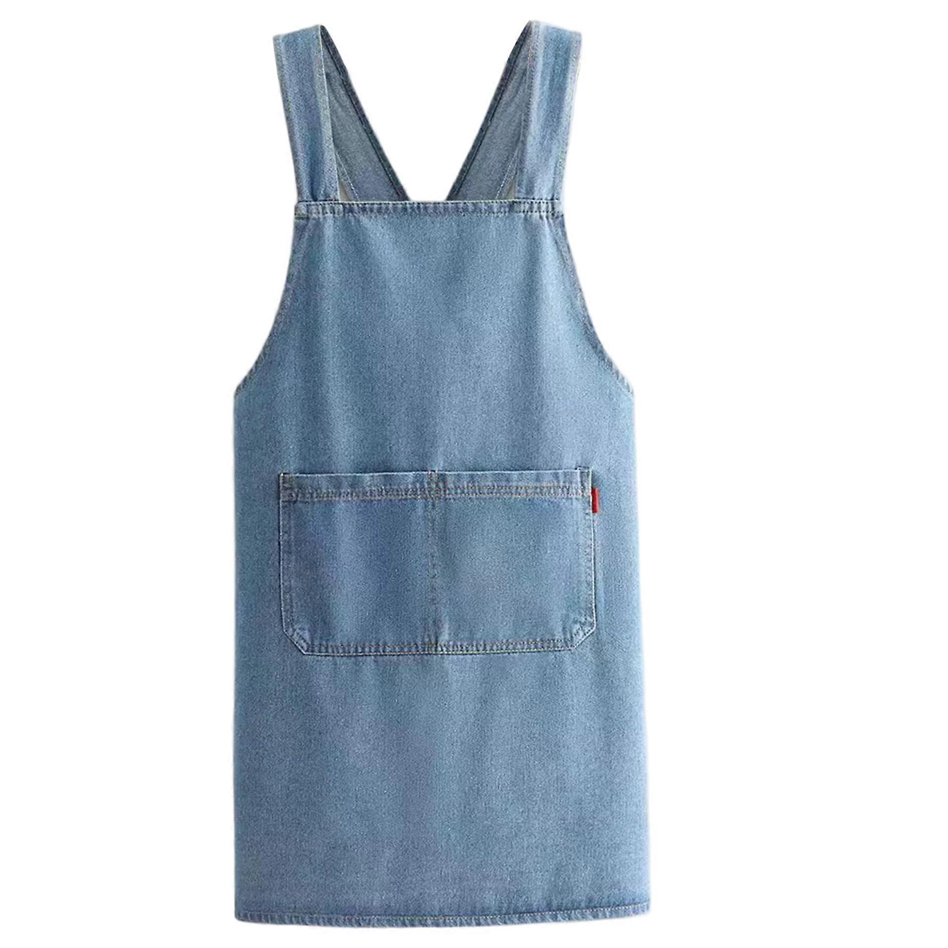 Denim Kitchen Apron with Ergonomic Cross Back Strap and Multiple Pockets for Cooking and Baking