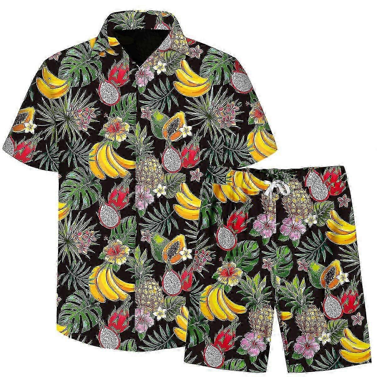 Homemiyn Men's Summer 2 Piece Tropical Fruit Pattern Shirt Set