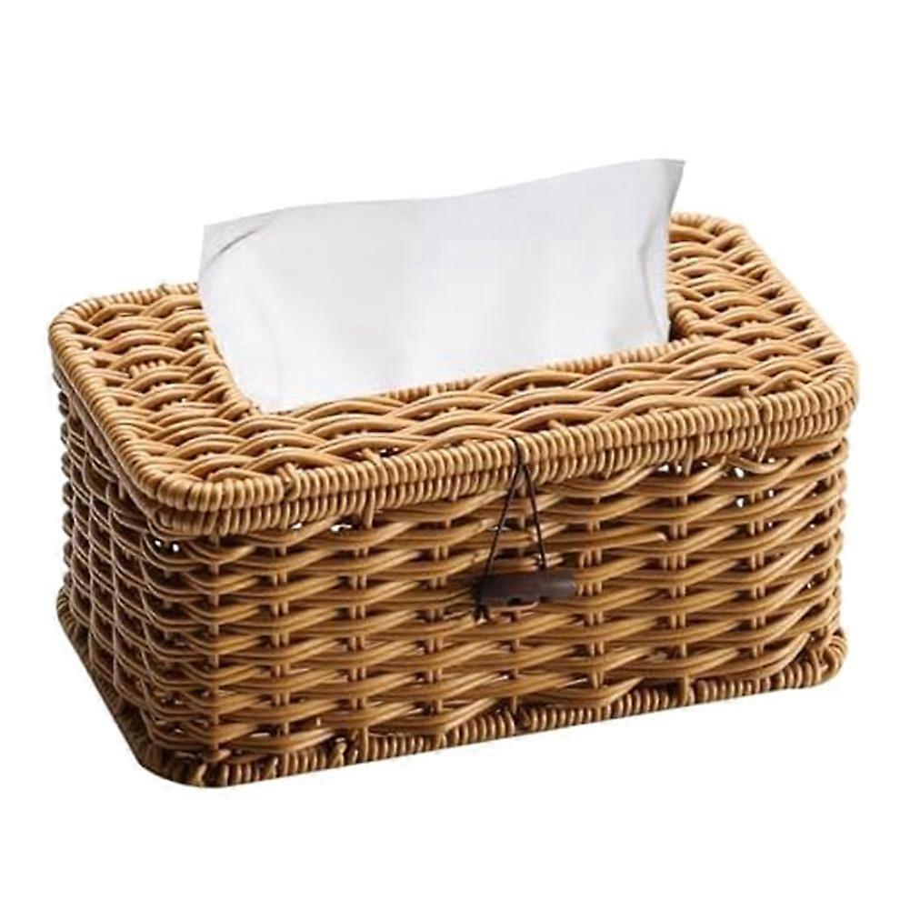 Rattan Rectangular Tissue Box Cover with Durable Metal Frame, Rustic Boho Woven Holder for Home