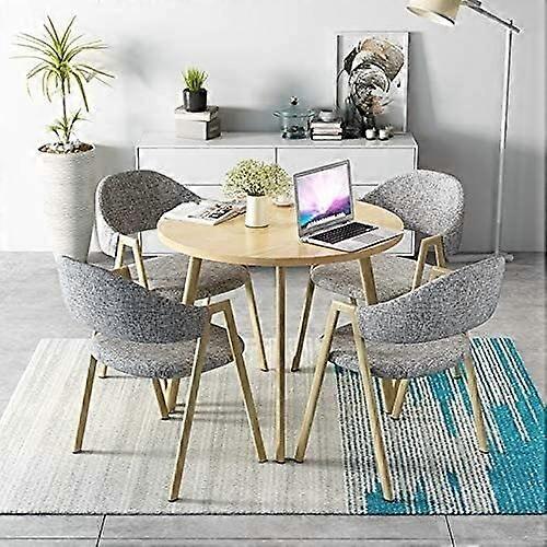 Modern Light Grey 90cm Round Dining Table and Chairs Set with Ergonomic Back and Steel Frame
