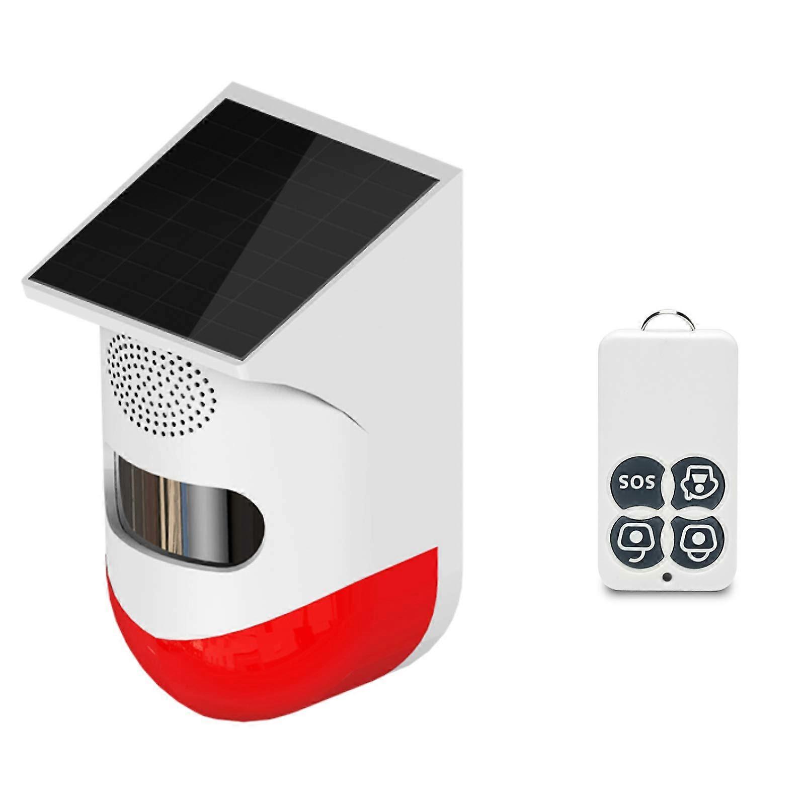 Solar Alarm Light with Remote Control, Waterproof Motion Sensor Strobe for Outdoor Security