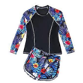 Badeanzug für Teenager-Mädchen, zweiteilig, mit Rüschen, Blumenmuster, langen Ärmeln, Rashguard, sportlichem Tankini-Set im Azteken-Stil für 11-16 Jahre