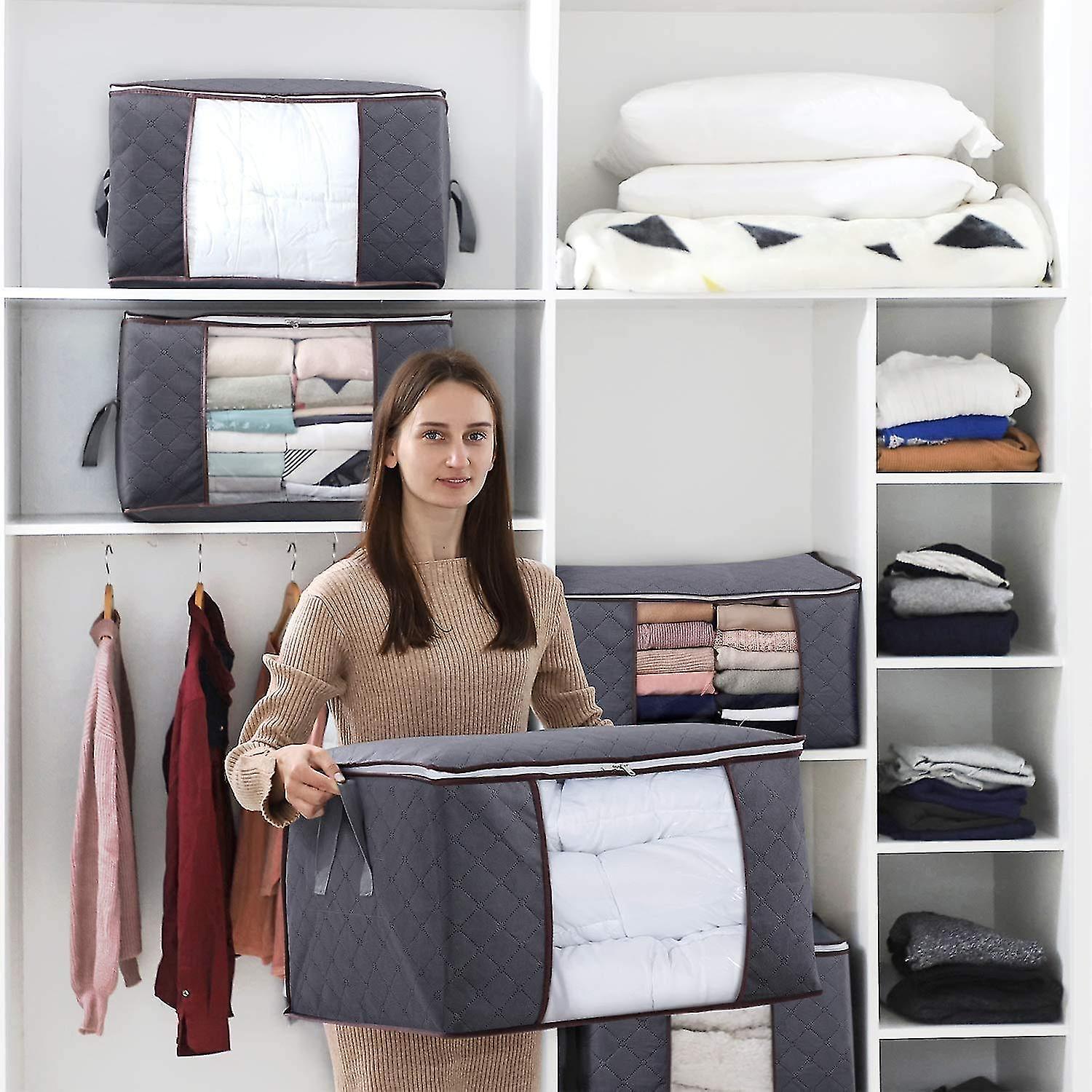 Large Capacity Clothes Storage Bag Organizer With Reinforced Handle Thick Fabric For Comforters, Blankets, Bedding, Foldable With Sturdy Zipper, Clear