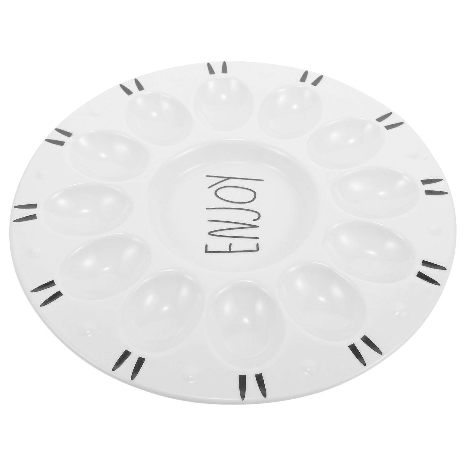 White Ceramic Deviled Egg Platter for Serving Tray