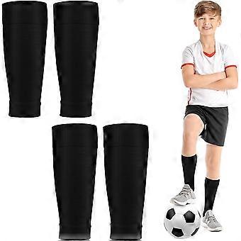 2 Pairs Kids Football Sock Sleeves With Soccer Shin Guards for Boys Girls - Team Leg Sleeve Cut Socks for Games Running or Training - Protective Shin 