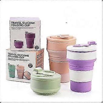 Collapsible Camping Cup with Straw, Silicone Folding Coffee Cup, 450ml, Green