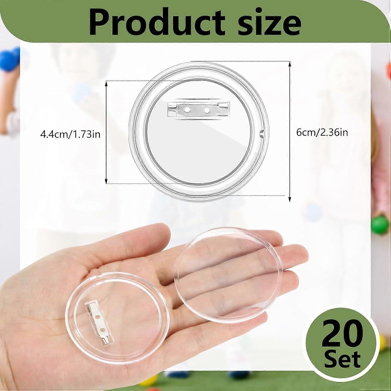 20 Set Clear Button Pins For Crafts Plastic Button Making Kit,Blank Button Pins