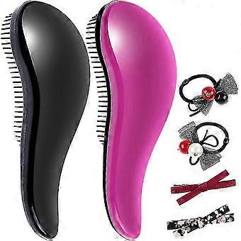 SNDO-EA 2pcs Messy Straight Hair Brushes Detangling Brush Detangling Comb 2pcs Hair Clips Knot Two Loops 2pcs Hair Elastic For Adults And Kids Fits We
