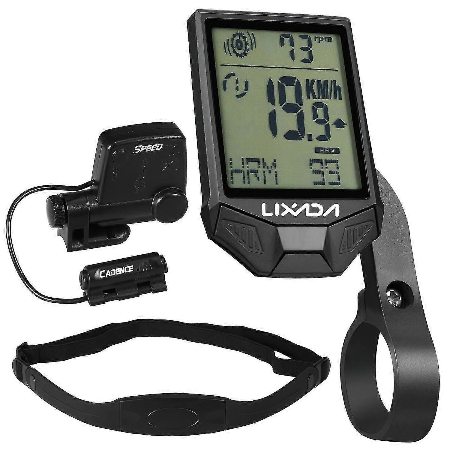Cycling Wireless Computer With Rate Sensor Multifunctional Rainproof Cycling Computer With Backlight Lcd  Black