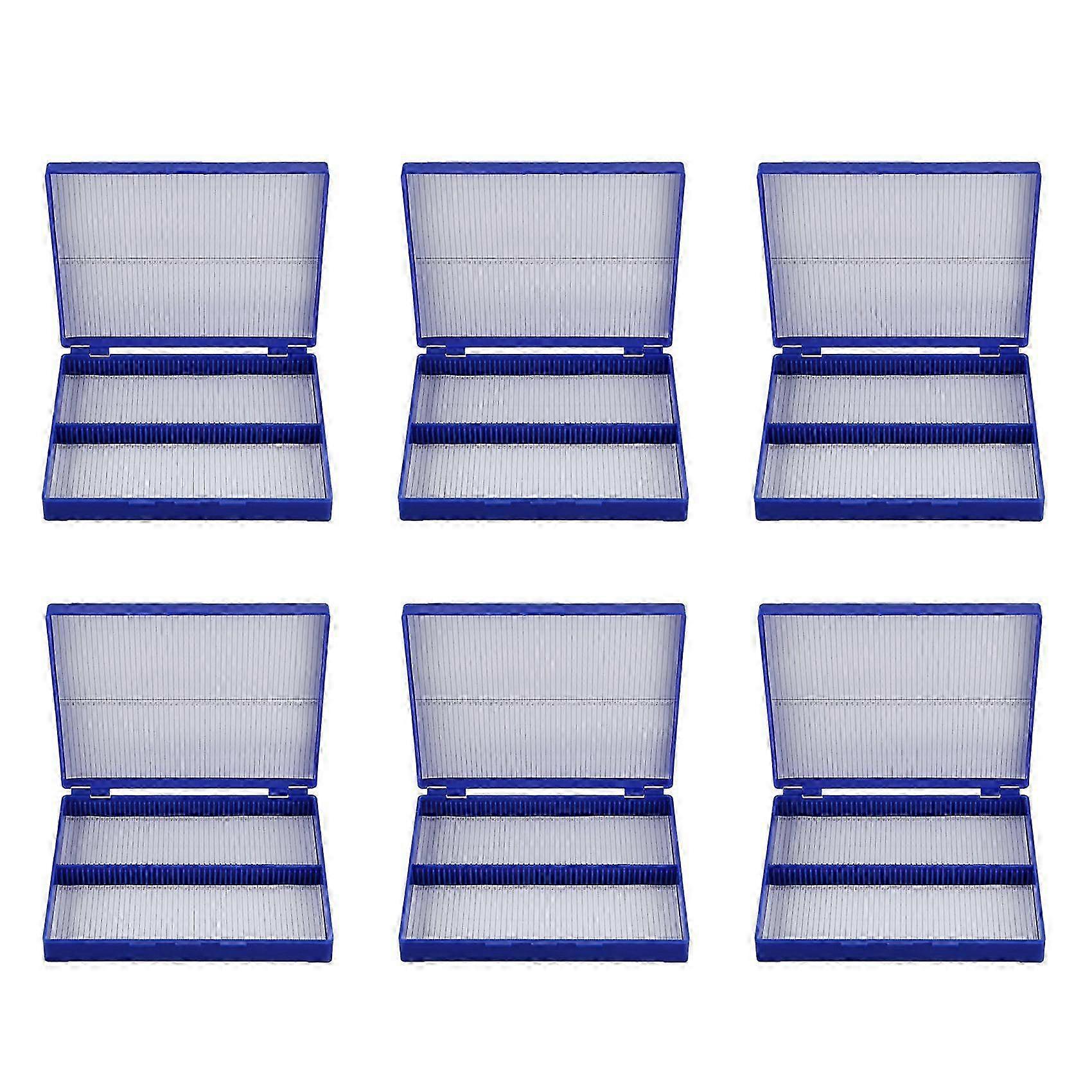 6X Royal Blue Plastic Rectangle Hold 100 Microslide Slide Microscope Box