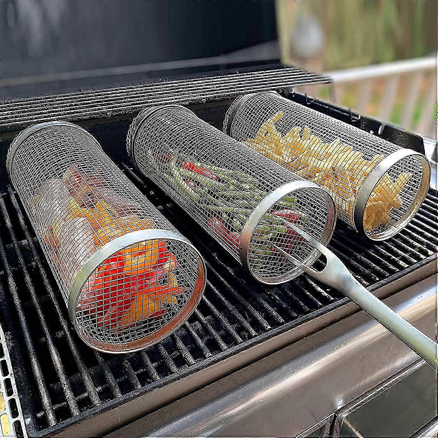 Grille de barbecue ronde en acier inoxydable pour foyer extérieur, idéale pour le camping et les pique-niques.
