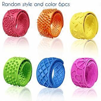 Sensory Hand Bracelet Set, Silicone Multi-Texture Snap Bracelets, Stress-Relief Calming Toy for Boys and Girls, Classroom Reward Gift (6 Pcs)