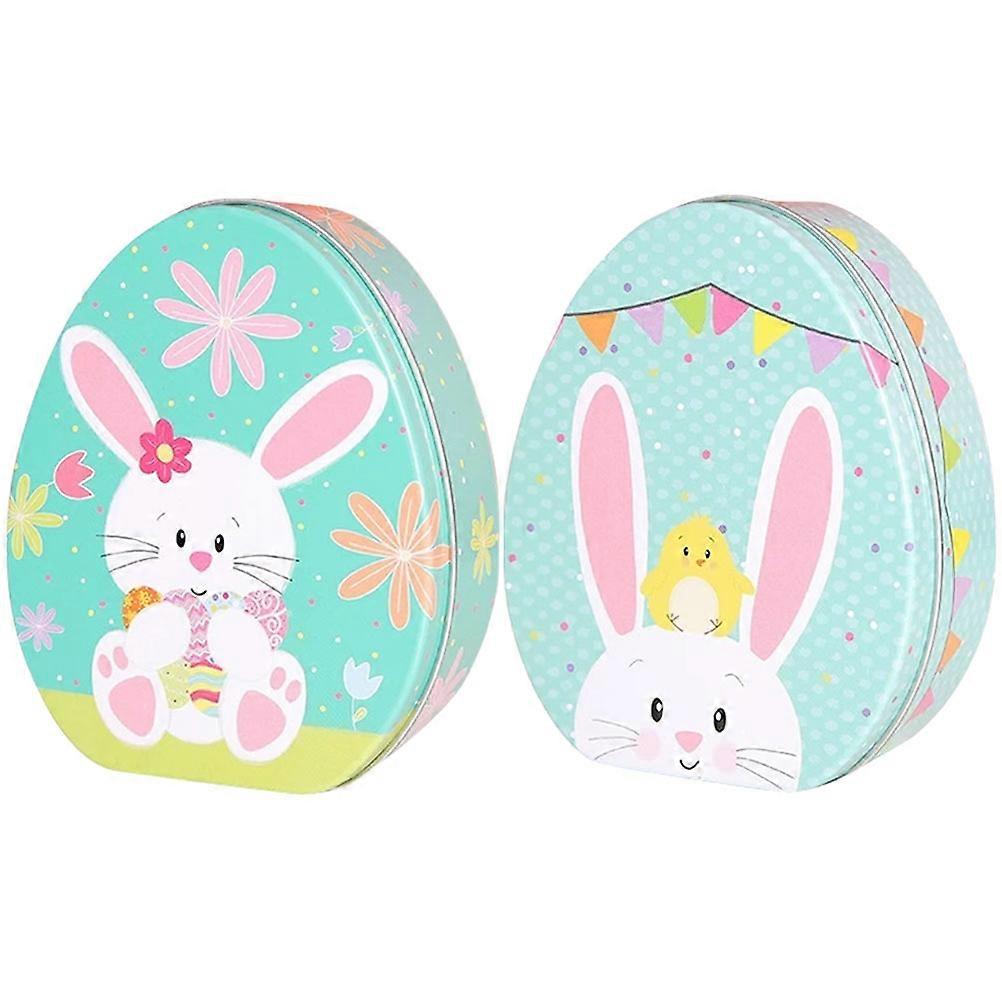 Easter Candy Box Bunny Pattern Tinplate Box for Home 2Pcs