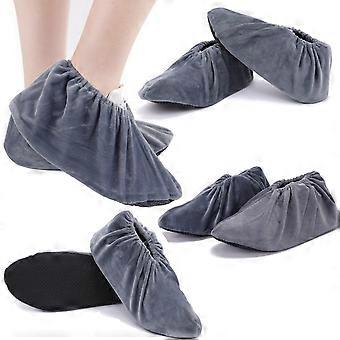 4 Pairs Grey Reusable Non Slip Shoe Covers Size L, Washable Thickened Boot Style for Home and Office