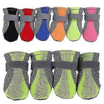 4pcs Haustier Hund Schuhe Anti-Rutsch weiche Sohle Atmungsaktive Mesh Verstellbare Träger Stiefel
