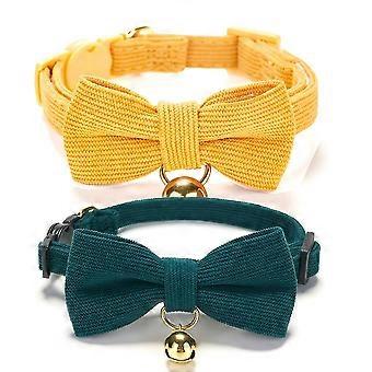 2 Pack Soft Corduroy Cat Collars with Bow Tie & Bell, Adjustable Breakaway Kitty Collar for Kittens