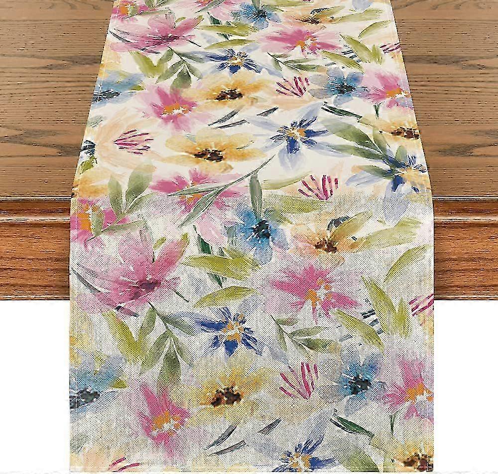 Watercolor Leaf & Flower Table Runner