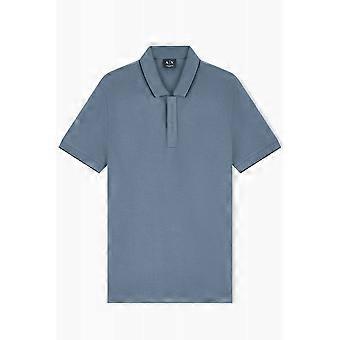 Men's Armani Exchange | Ax Xm001285 Af10366 1/4 Zip Textured Fabric Pique Cotton Polo T-shirt - Vintage Indigo
