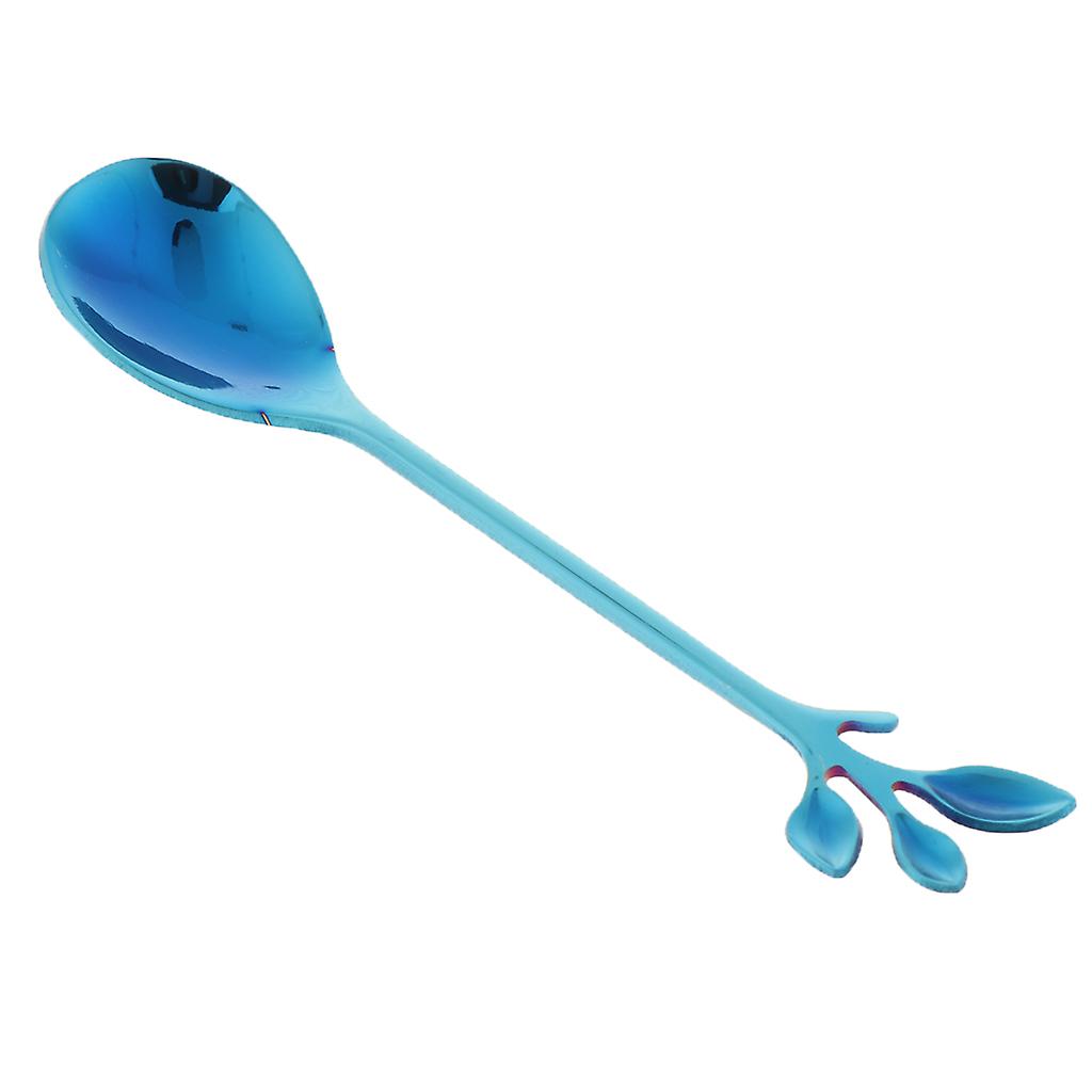 Leaf Pattern Stainless Steel Tea Coffee Spoon Tableware Colorful Blue