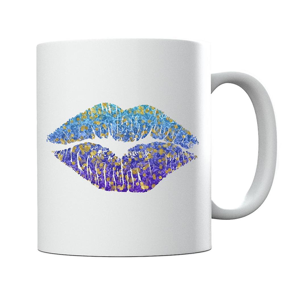 Light Blue And Gold Lips Mug