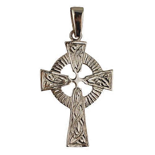 9ct Gold 40x28mm embossed pattern Celtic Cross with bail