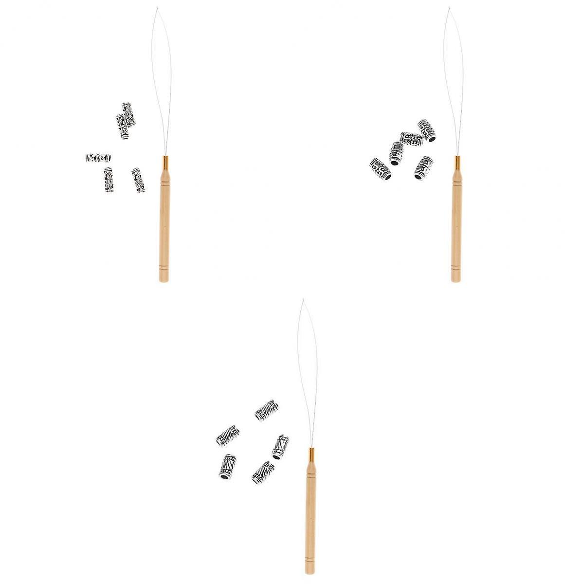 15Pcs Hair Braid Bead Hair Extensions Decoration + Wire Pulling Hook Tool