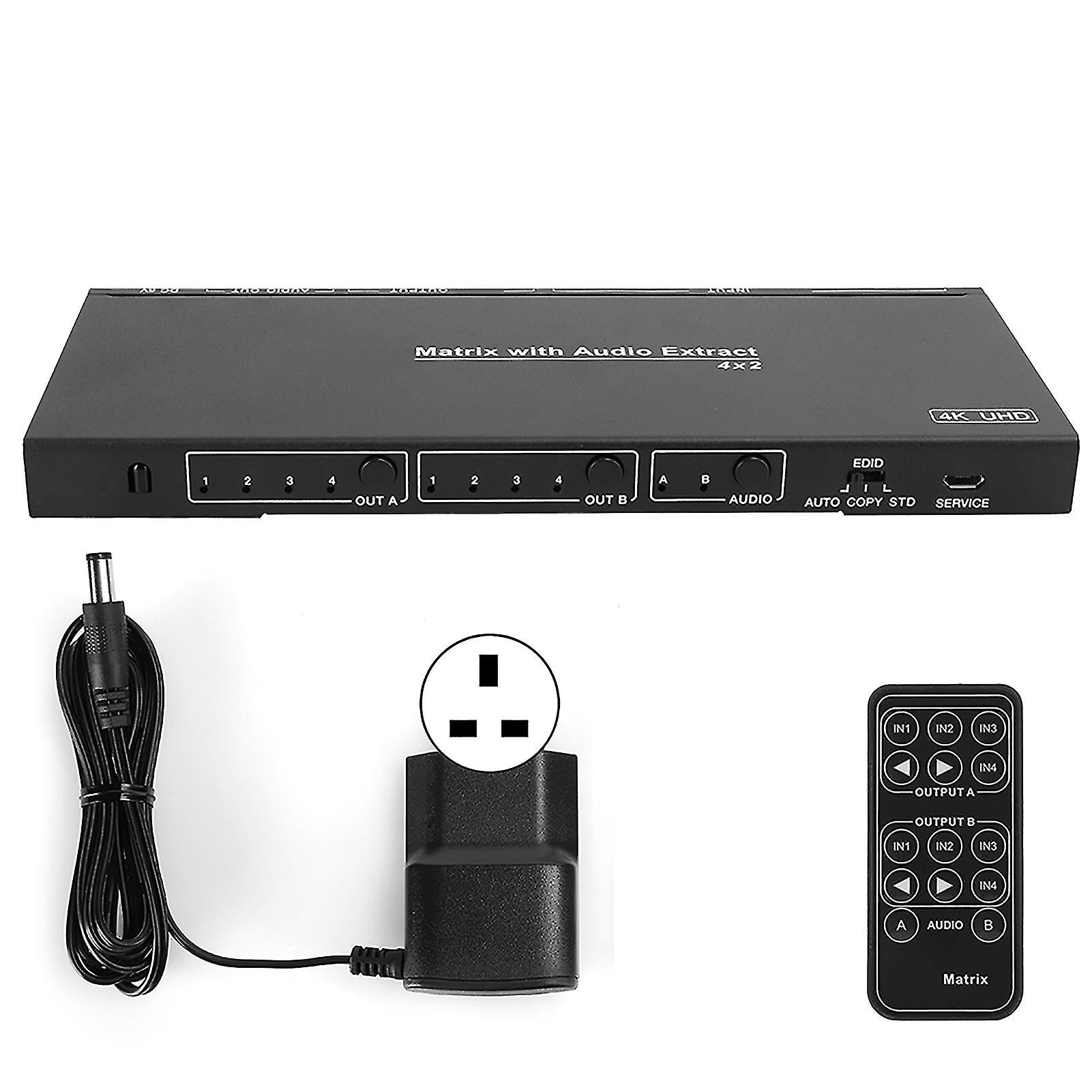 Black Aluminium Alloy 4x2 Hdmi Matrix With Audio Extract Optical Analog Output 100-240v Prise Britannique