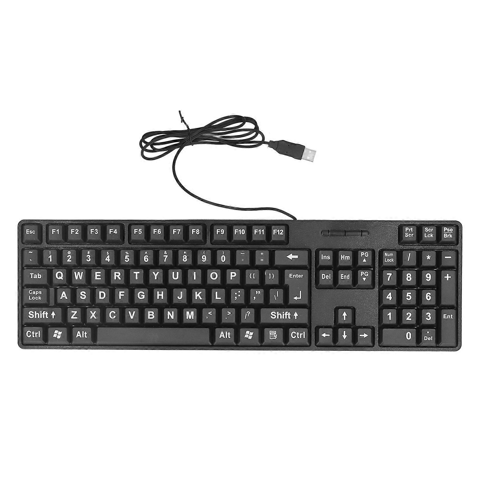 Wired Large Print Keyboard for Elderly 104 Keys USB Plug and Play ABS Keyboard