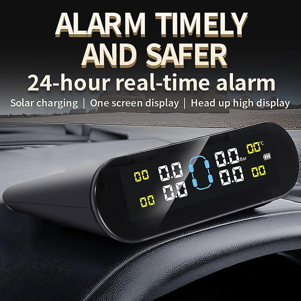 Tpms 4 Wheel Tyre Pressure Monitor Solar Power&usb Charge Digital Tire Pressure Monitor Lcd Display Auto Security Alarm Device