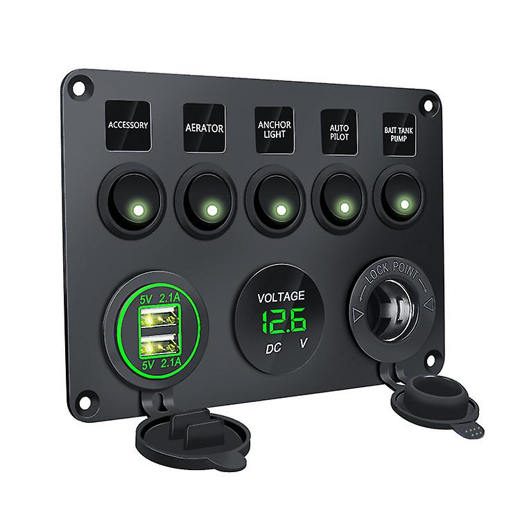 INF Power Switch Panel 5 Schalter, Voltmeter, 2 USB-Steckdosen