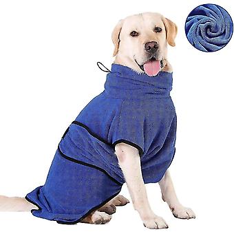 Wasbare Microvezel Hondenbadjas Sneldrogende Pyjama Absorberende Handdoek Pet Coat (XL, Blauw)