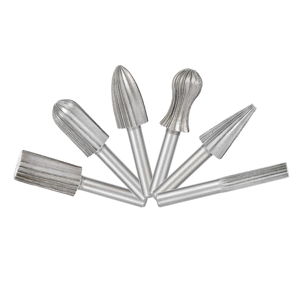 6pcs Rotate Grinding File, Steel Rotating Drilling File Bits, Bearing Engraving Tools for Fine Carving Resin,Soft Metal (6PC Hard Rotary File Gray)