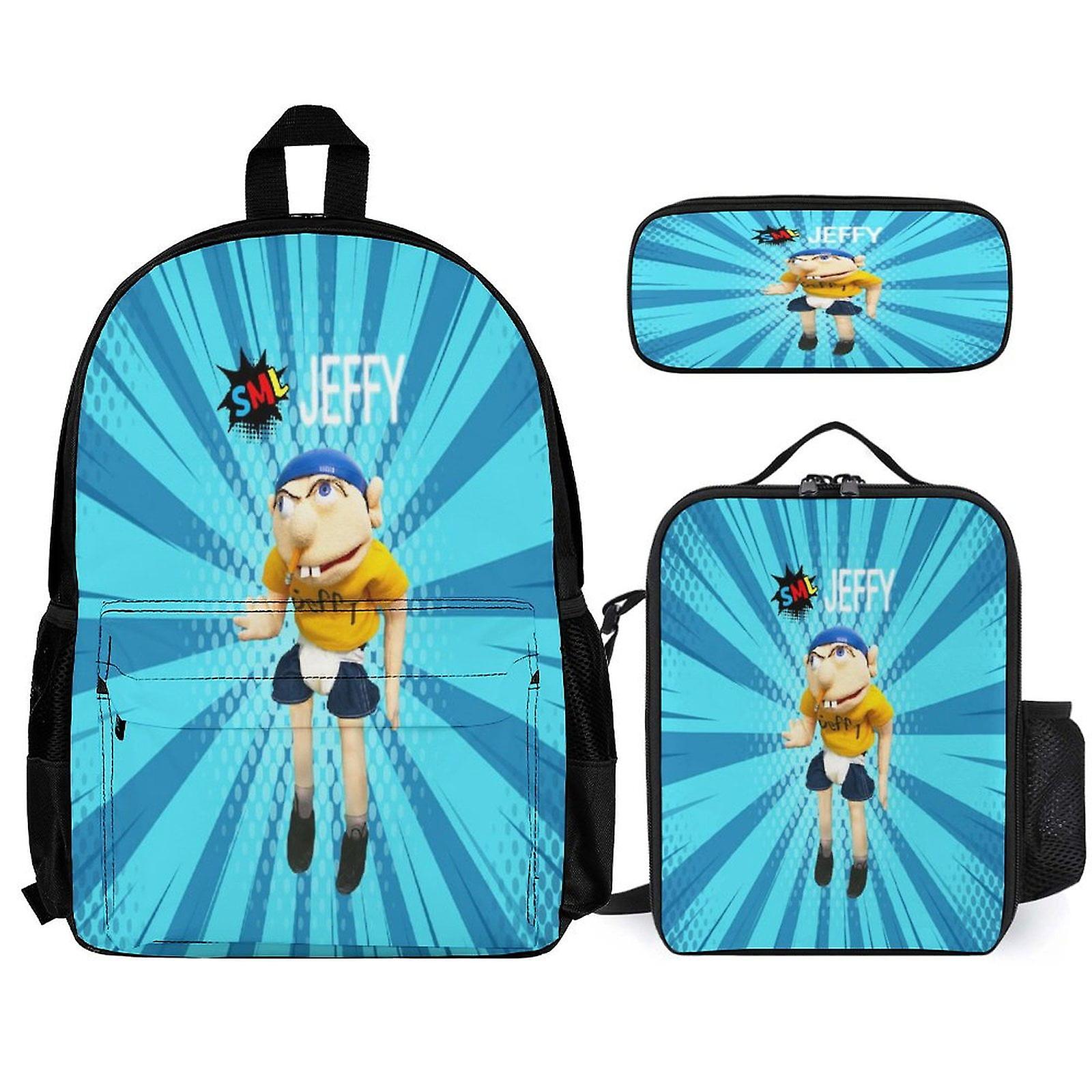 SML Jeffy Backpack 3 Piece Set Laptop Backpack with Pencil Case Lunch Bag Combination