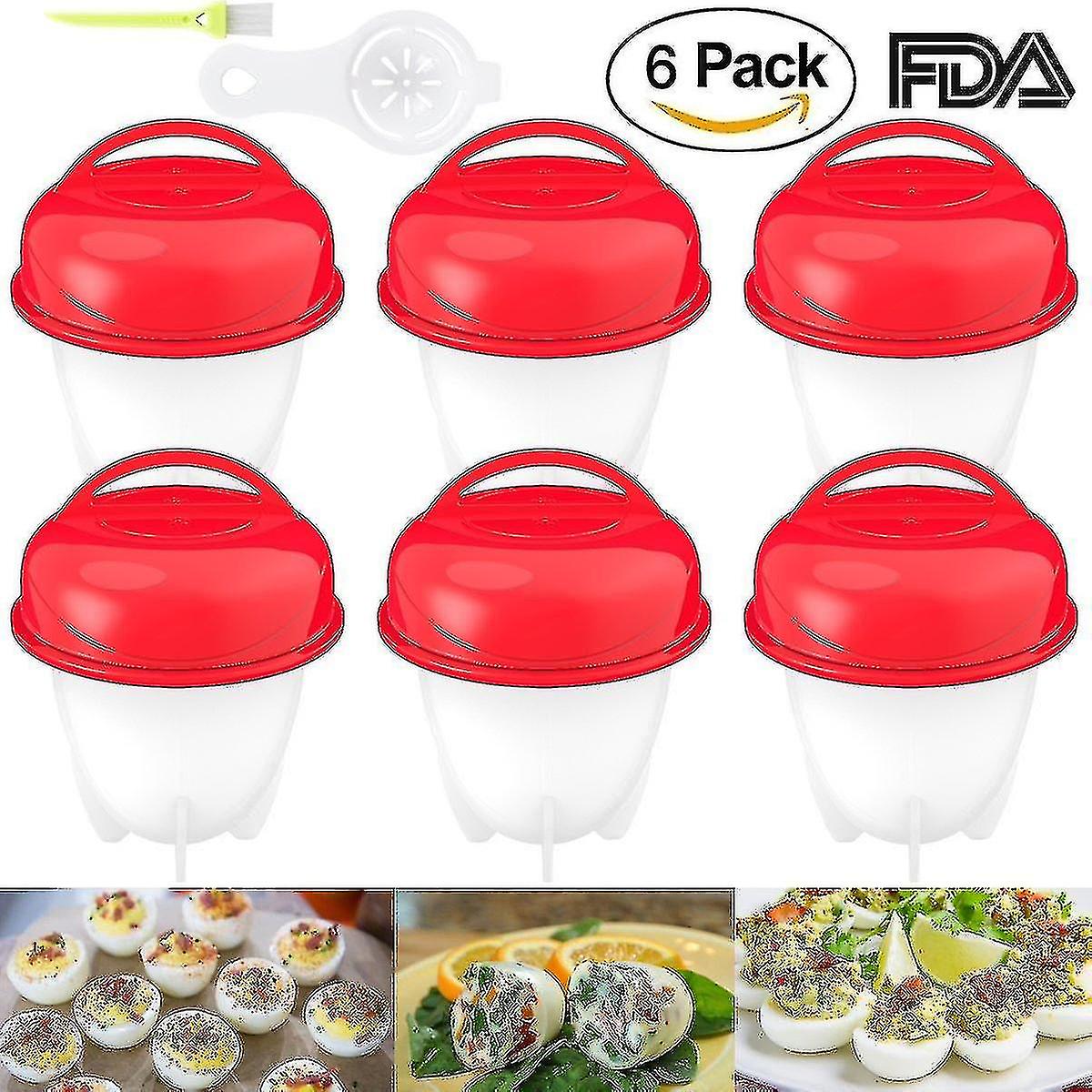 Boiled Eggs Non-stick Silicone Container Set Of 6 - Egg Cooker Hard Boiled Eggs Without The Shell 6 Egg Cups - Red fast