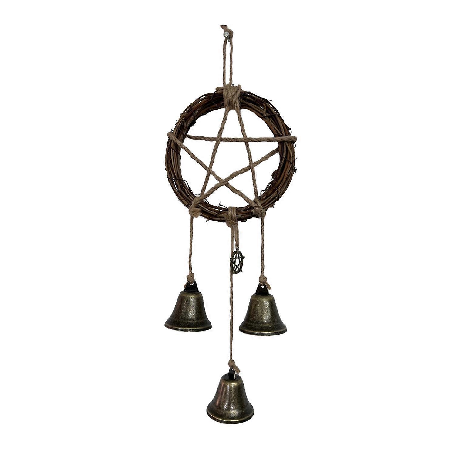 Door Knob Witch Bell Home Protection Handmade Hemp Rope Star Hanging Brass Bell Rattan Wreath