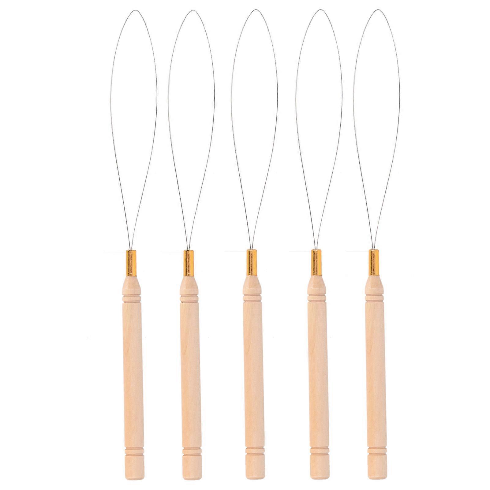 5pcs Hair Extension Loop Needle Kit Anti Slip Beech Handle Pulling Hook Needle For Tufting