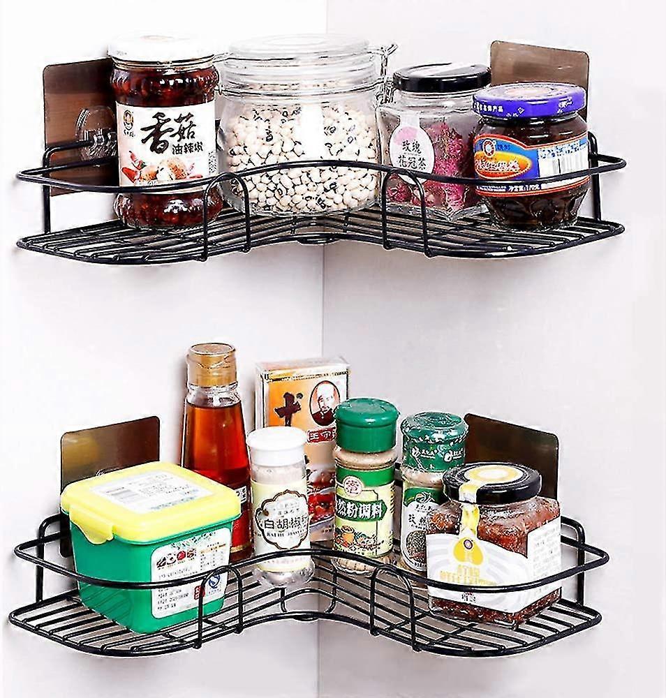 2*neat Adhesive Corner Shelf Shower Rack Bathroom Triangular Storage Without Drilling