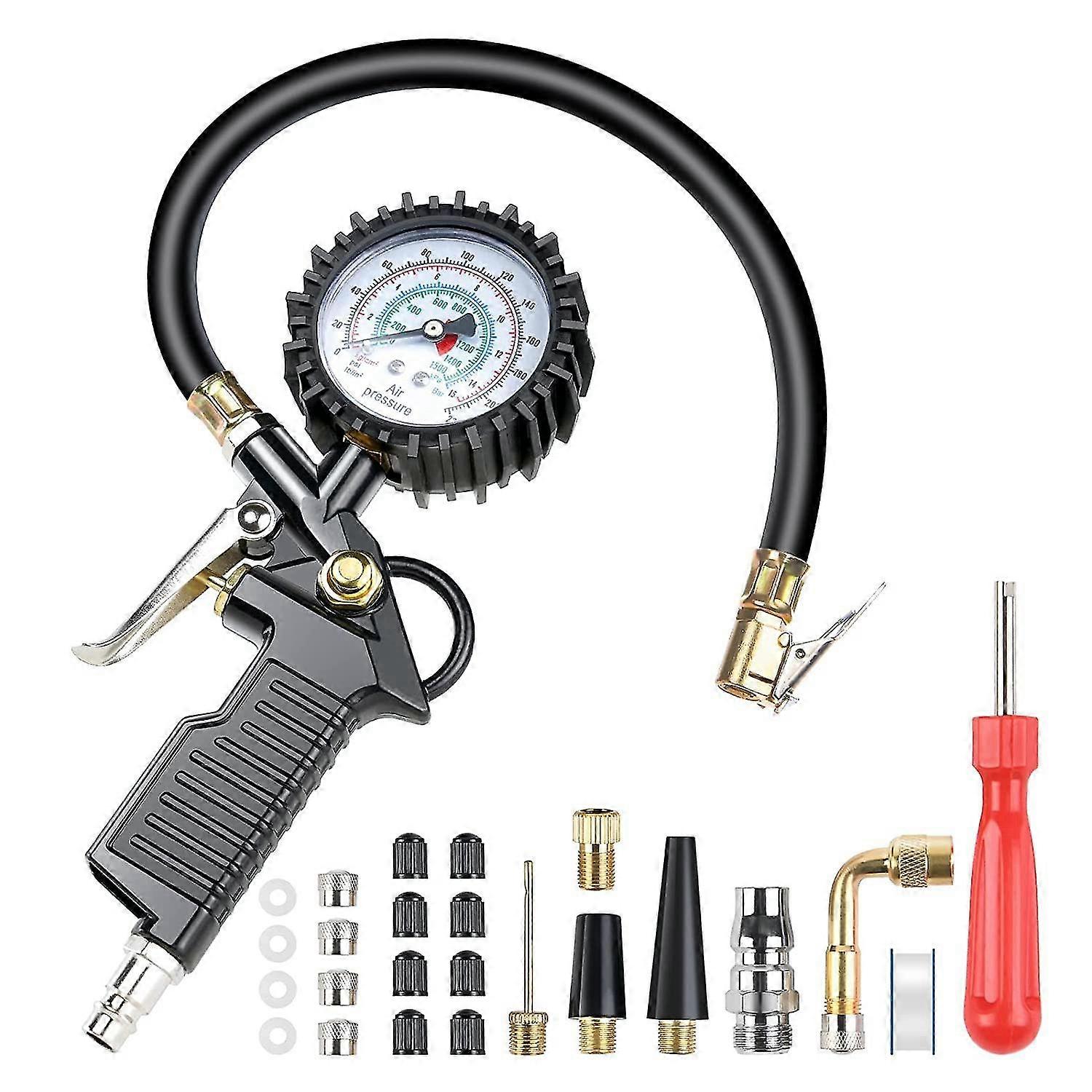 Autoreifenmanometer 220 psi Reifenfüller mit Ventilkernwerkzeug Luftkompressor für Automotorrad