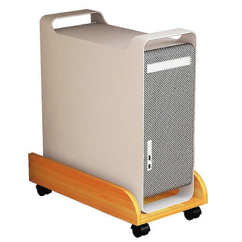 Computer Tower Stand Universal Mobile Wooden Ergonomic Widened Rounded Corners PC Desktop Stand with Pulleys Log Color