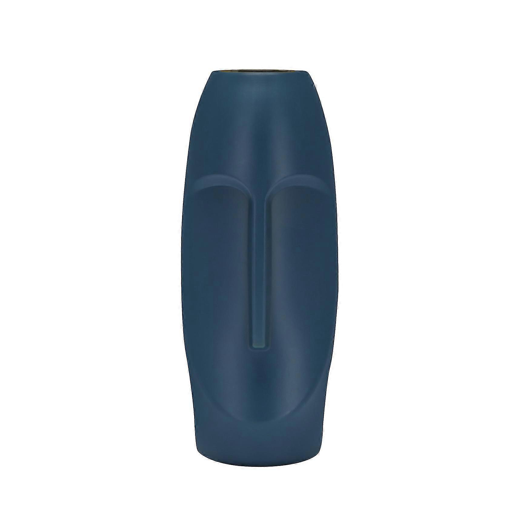 Nordic Minimalist PE Abstract Vase Human Face Display Room Decorative Figue Head Shape Vase-Blue
