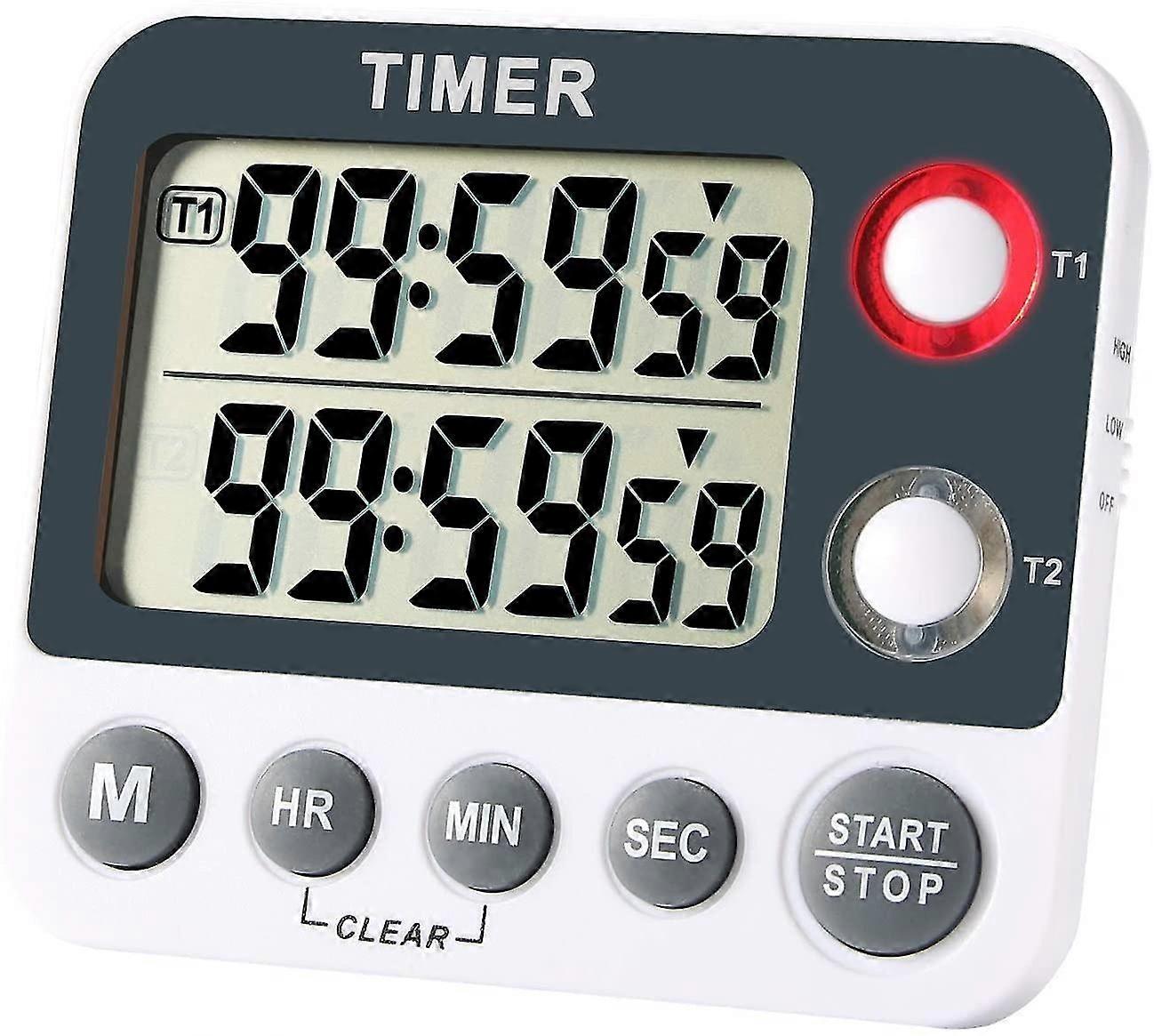 Digital Kitchen Timer Magnetic Large Screen Countdown Timer Clock 2 Channel Groups 99 Hours