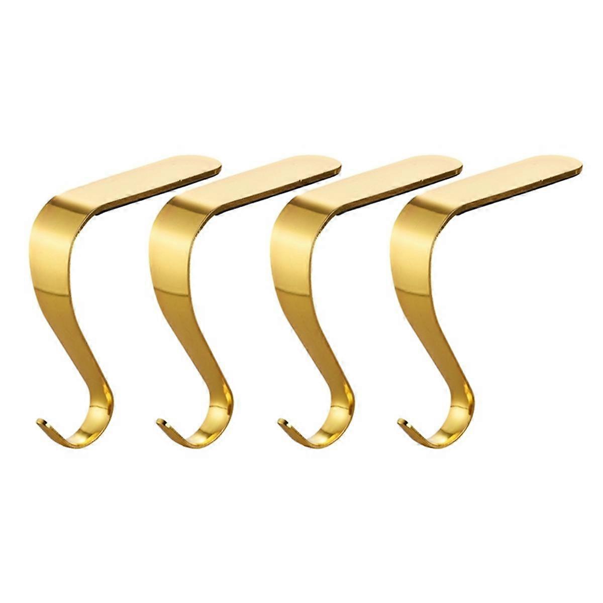 Christmas Stocking Holders Xmas Fireplace Hanger Hooks Holiday Mantel Garland Clips Metal Grips Set of 4 (Gold)