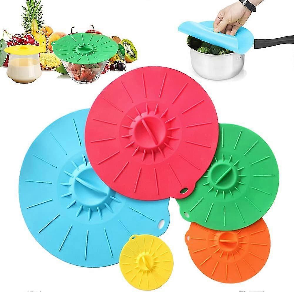 غطاء سيليكون للطعام ، أغطية سيليكون قابلة للتوسيع ، 5 أحجام مختلفة أغطية شفط سيليكون للأوعية والمقالي والأطباق والأكواب والعلب (متعددة الألوان) -2