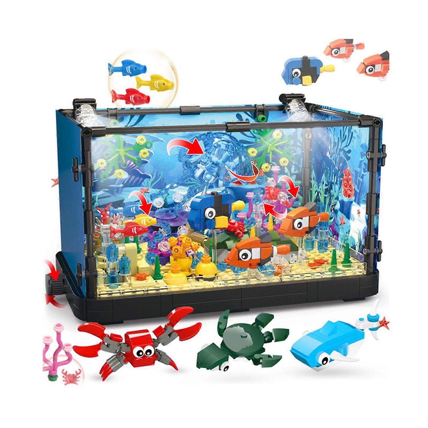 Fun Fish Tank Building Set with Rotating Jellyfish and LED Lights