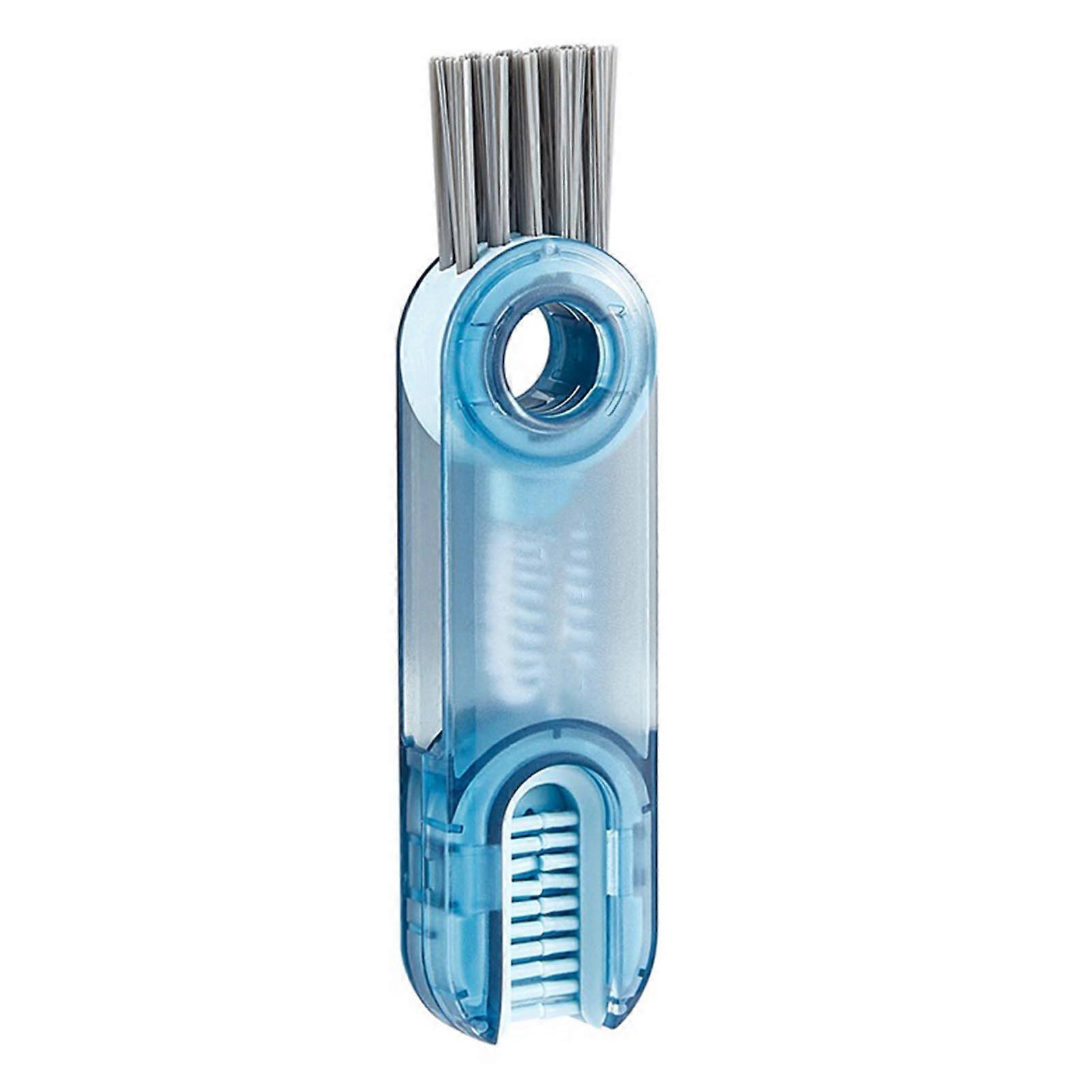Tiny Cup Lid Brush 3 in 1 Multifunctional Bottle Cleaning Brush with Hook Hole for Teacup Vacuum Cup Transparent Blue