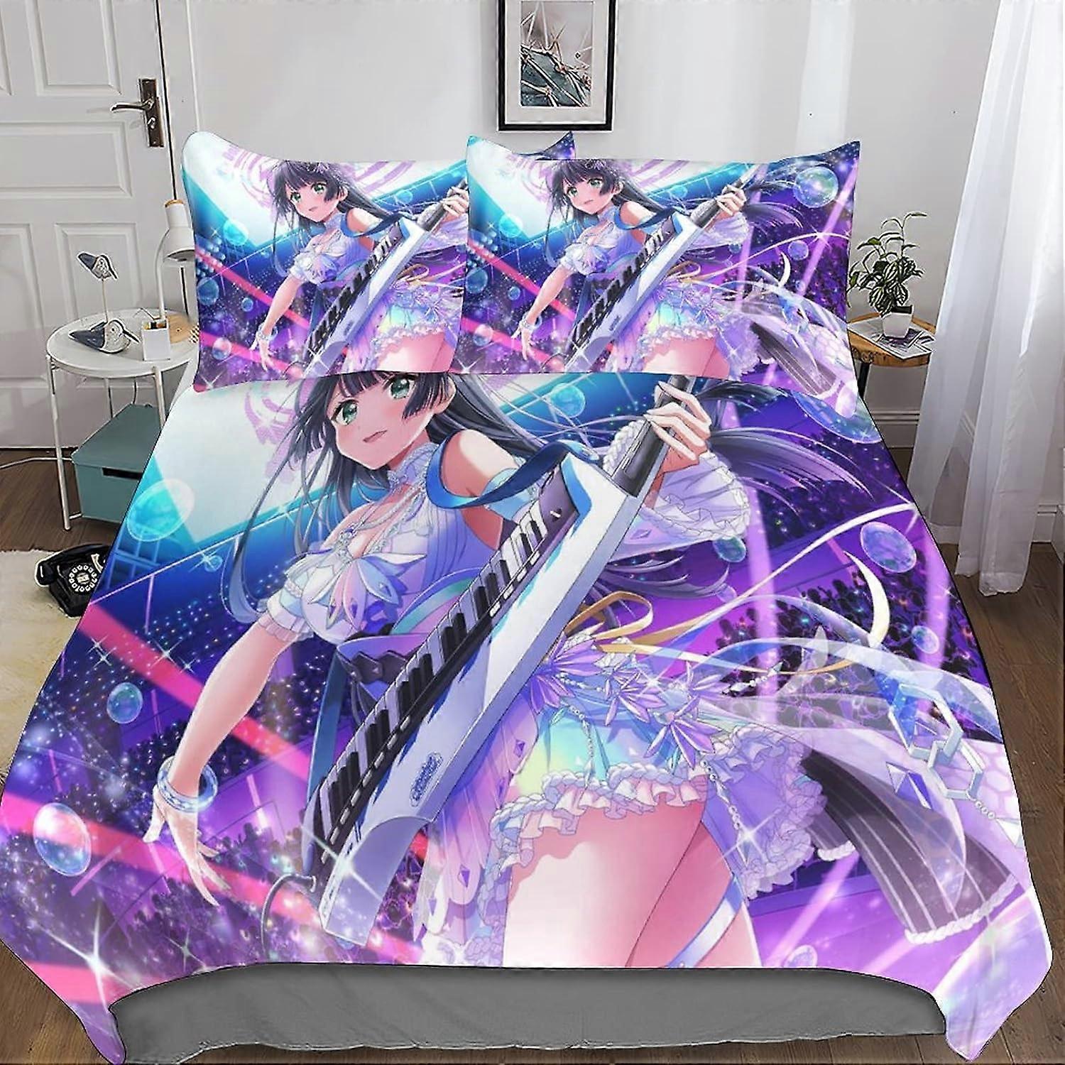 BOCCHI The Rock Bedding Set Pieces, Mikrofibra Japoński nadruk z kreskówek Zapięcie na zamek błyskawiczny Poszwa na kołdrę i poszewka na poduszkę Kingx