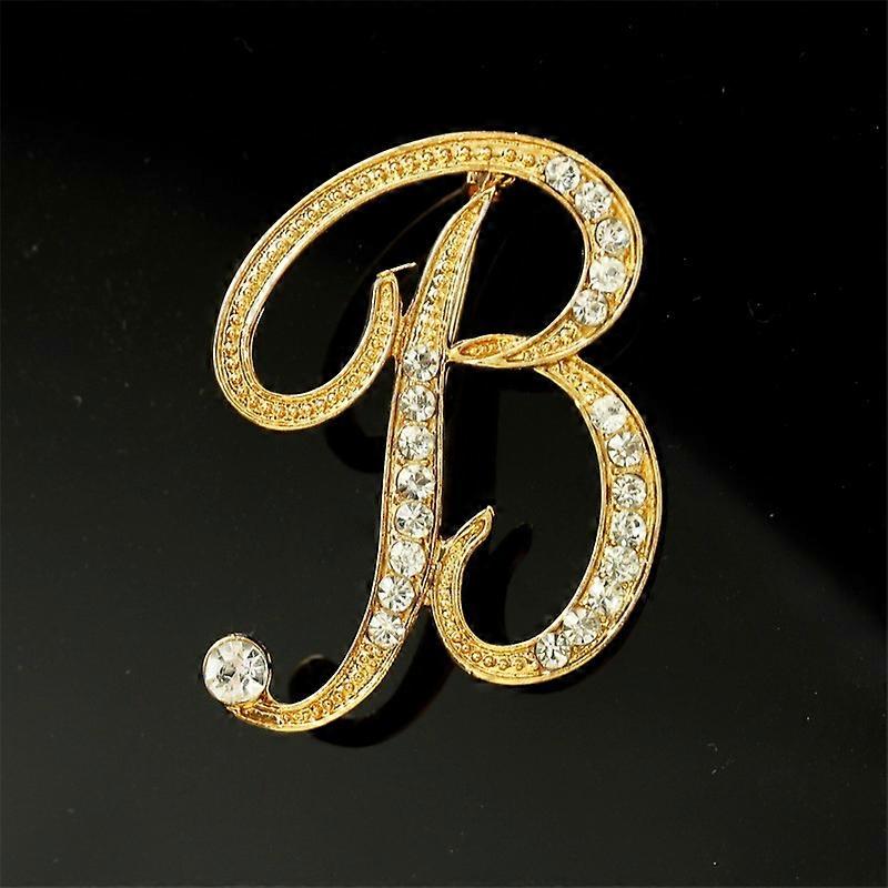 Classic Rhinestone Letter Brooch Gold Color 26 Initials Name Lapel Pins For Women Hat Clothing Accessories Party Jewelry Gifts