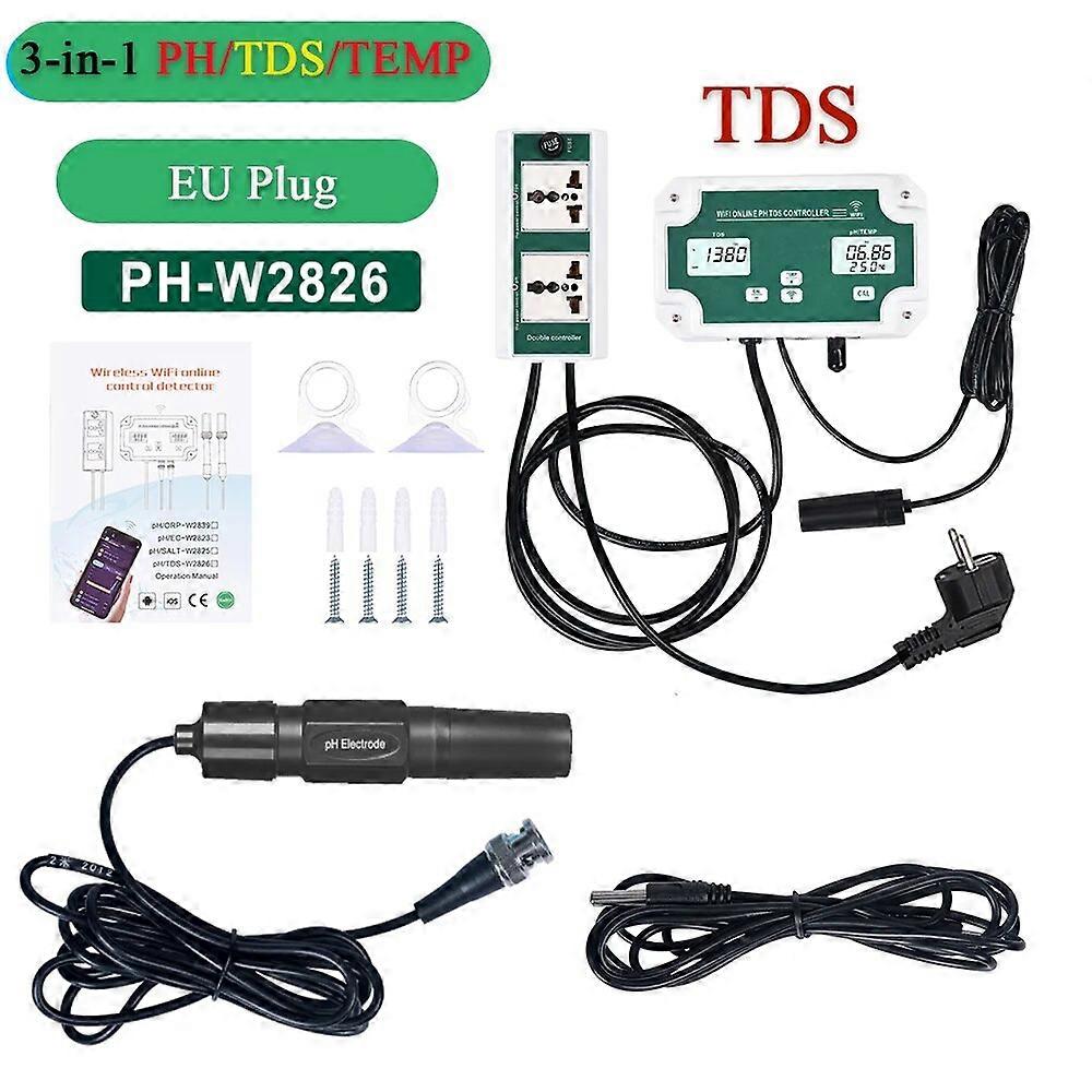 Controlador de pH TDS Online WiFi Detector de Qualidade da Água Profissional 3 em 1 pH / TDS / Temp Controlador de pH com Plugue de Relé Repleaceable